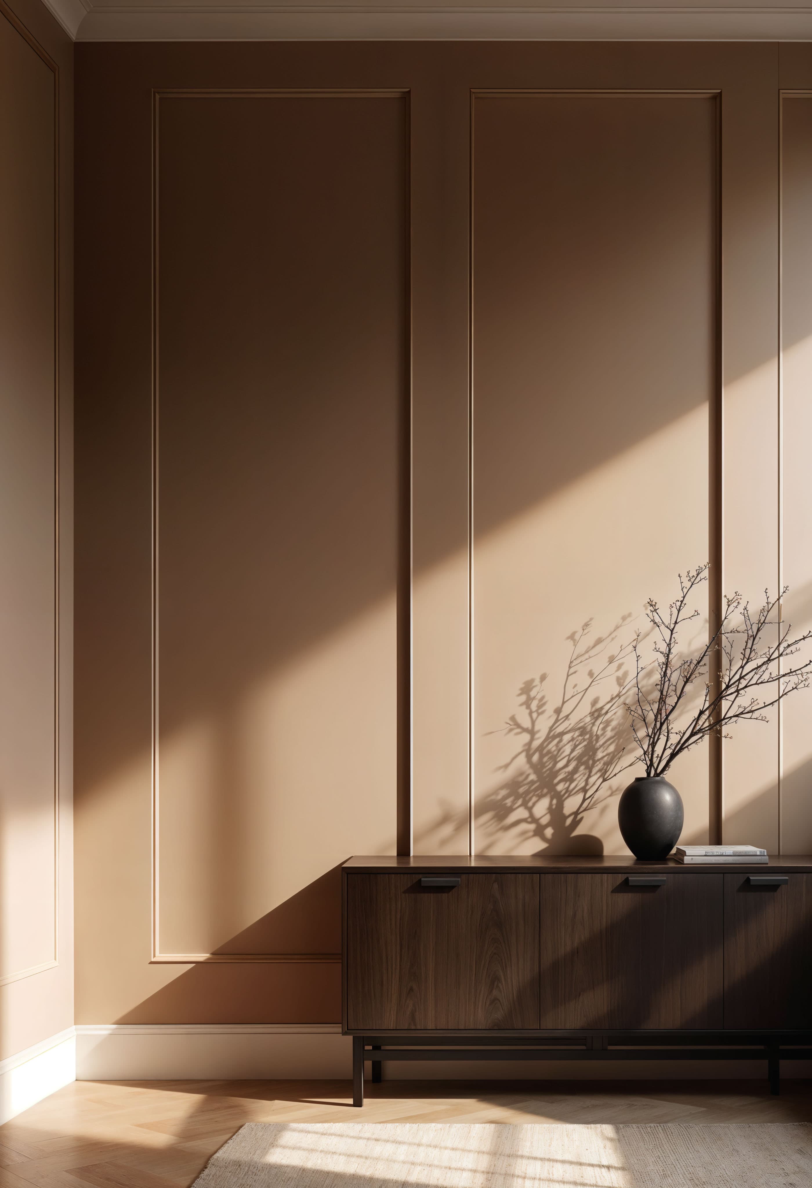 A warm, panelled interior lit by afternoon sun