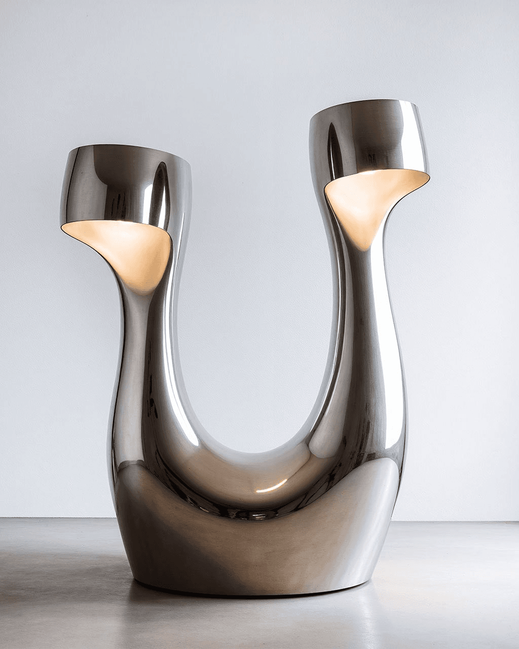 The polished Lumira UFO switch sculpture, glowing from within