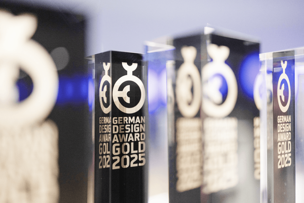 Crystal German Design Award Gold 2025 trophies