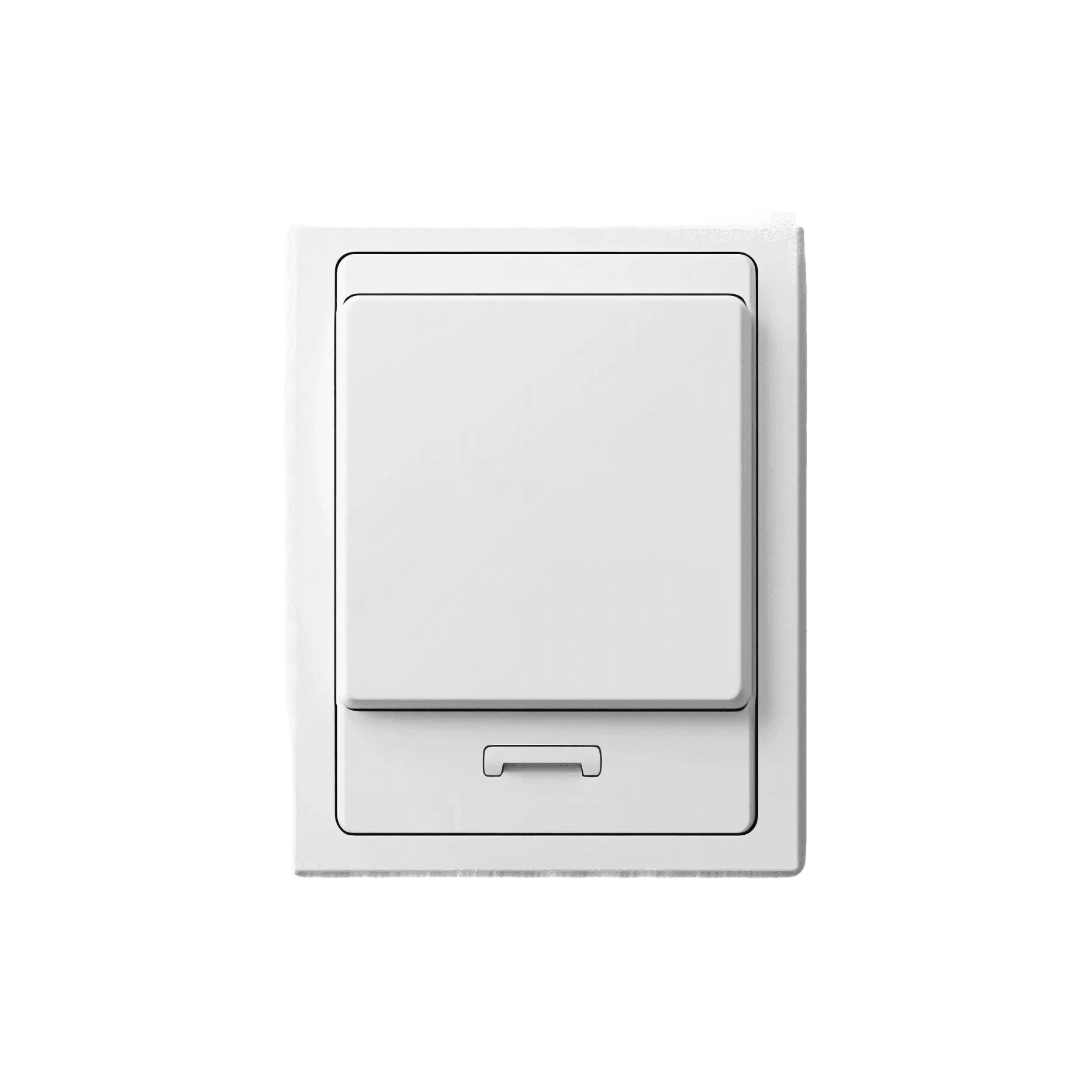 A plain white plastic light switch on the wall