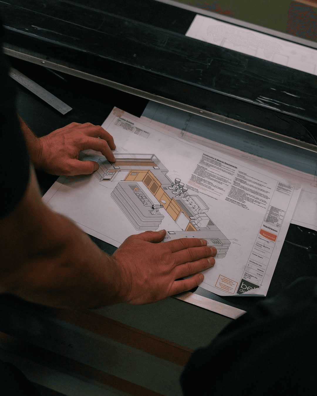 Designer drafting an interior elevation by hand